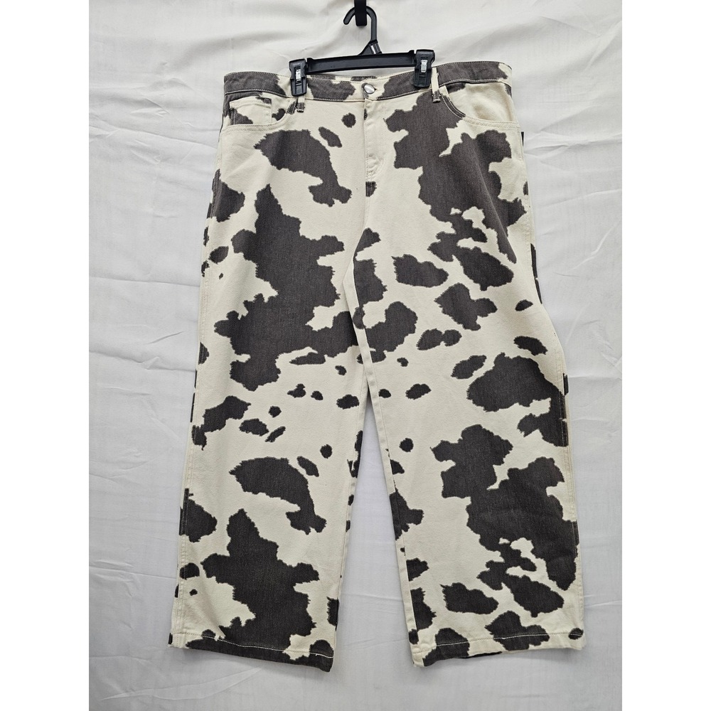 wild fable Black and White Cow Print Wide Leg Jeans